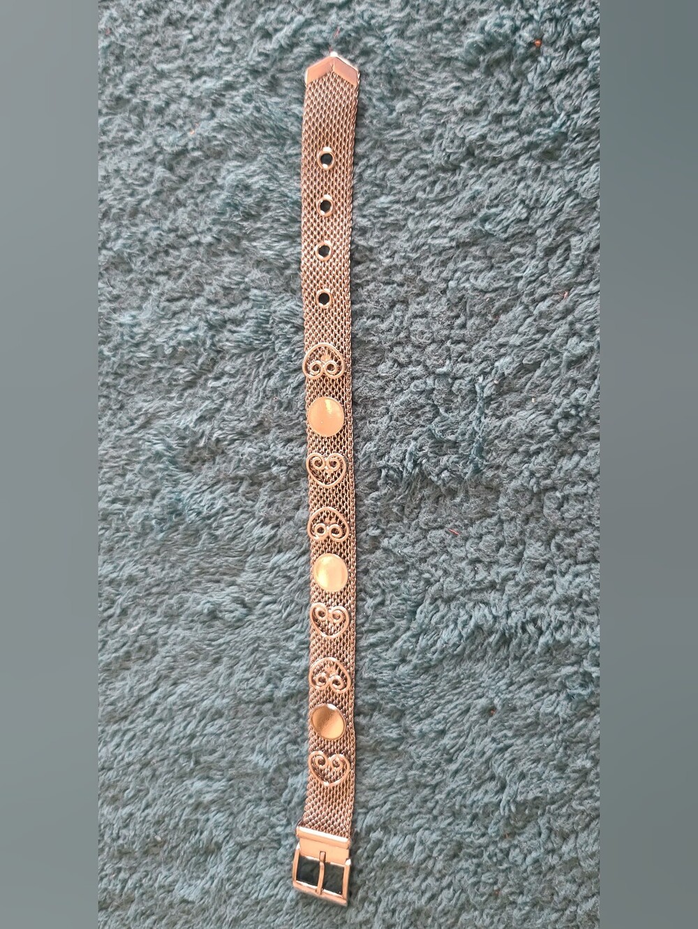Silver-Tone Mesh Bracelet with Heart Medallions